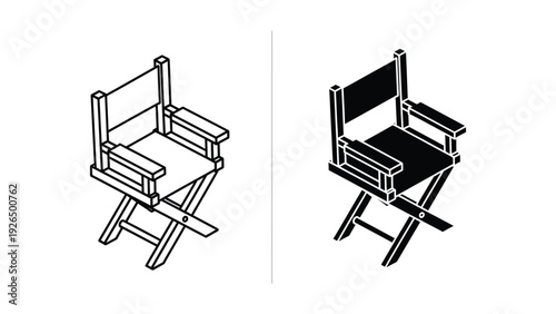 Directors chair illustration, line art and shaded