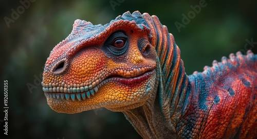 Colorful and visually stunning dinosaur portrait capturing creative mysteriousness