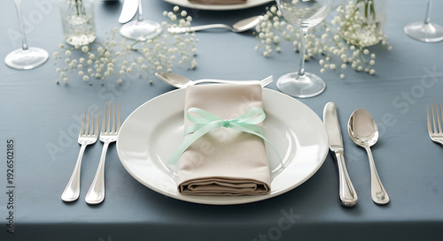 Formal table setting with napkin and silverware