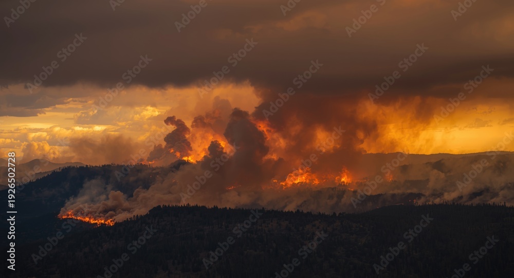 Fototapeta premium Rising smoke from a rapidly spreading forest fire