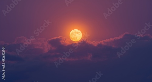 Radiant orange moonset with dramatic clouds across a lilac blue cosmic background for nebula weather visuals
