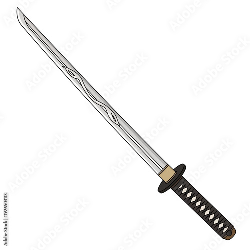 Katana Sword Illustration - Sharp Samurai Blade with Traditional Handle