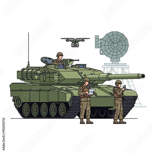 Military Drone Tank Surveillance Technology Modern Warfare Concept