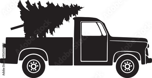 Pickup Truck with Christmas Tree Silhouette