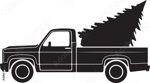 Pickup Truck with Christmas Tree Silhouette