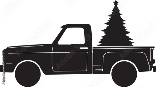Pickup Truck with Christmas Tree Silhouette