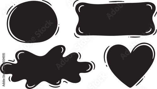 Four black shapes on a white background
