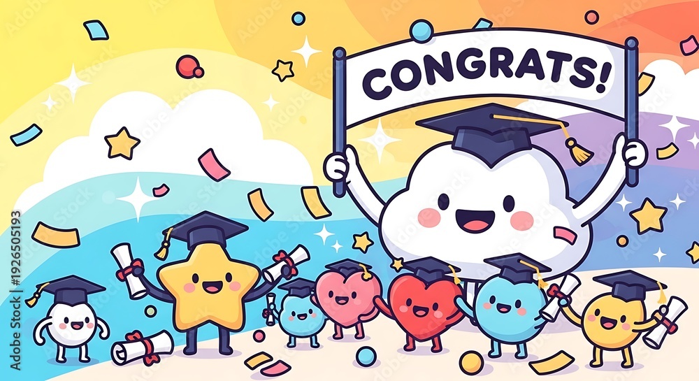 Obraz premium Congratulatory illustration featuring cartoon characters