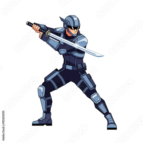Pixel Art Soldier with Katana Sword in Combat Stance