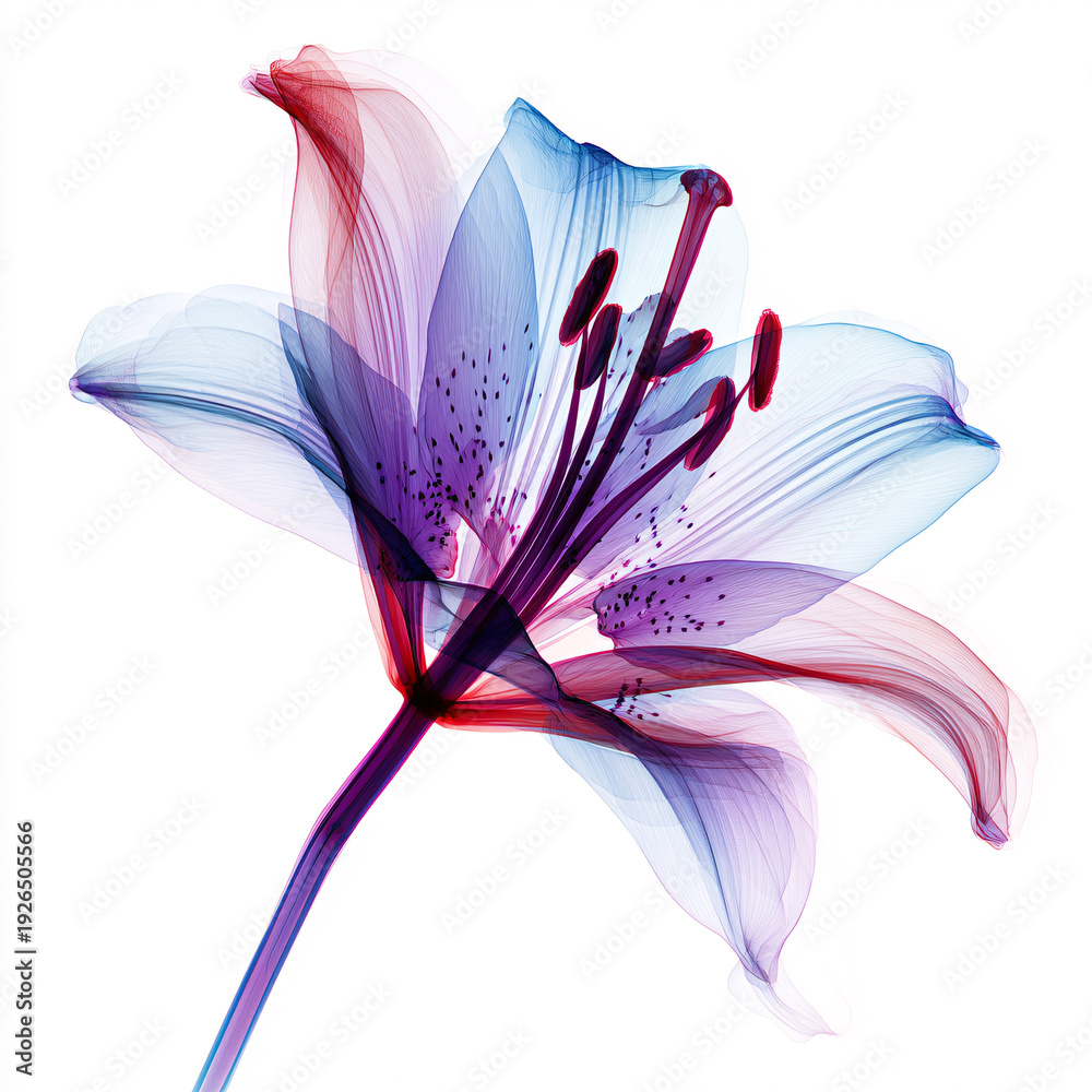 Fototapeta premium Transparent Blue Purple Lily Flower with Delicate Glass-Like Petals