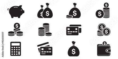 Money management icons for budgeting and financial planning