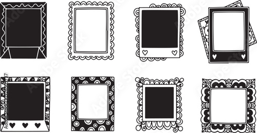 Collection of 8 unique polaroid photo frames with various decorative borders