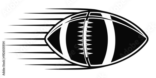 Dynamic black and white illustration of a speeding American football with motion blur