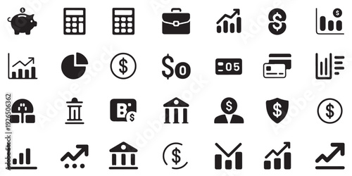 Financial, banking, and business vector icon set. collection of investment and economy symbols