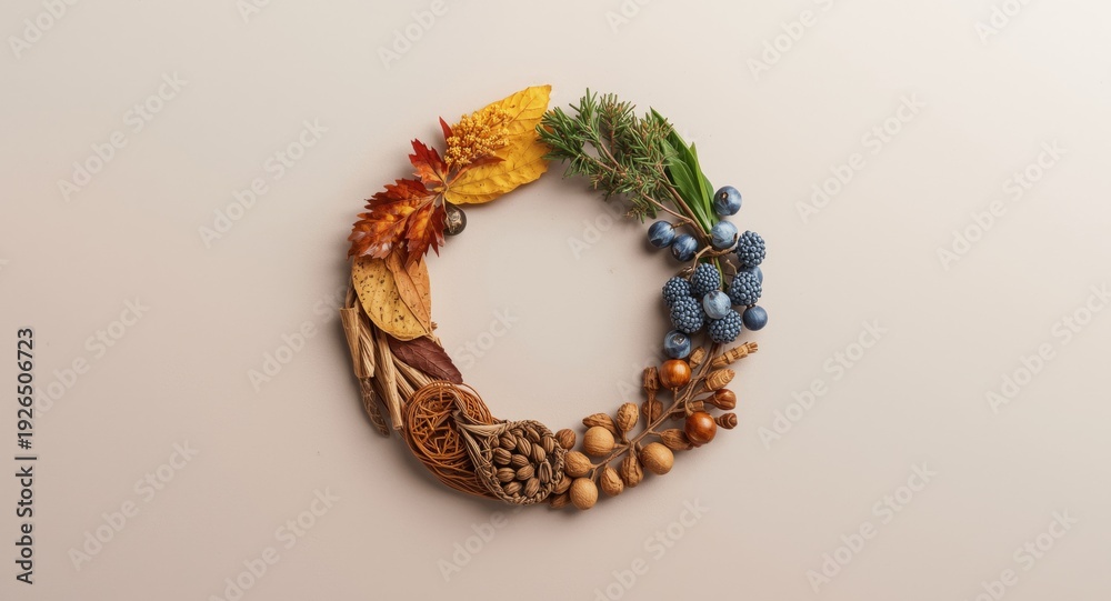 Obraz premium Ring-Shaped Design Combining Four Seasonal Elements into a Year Symbol