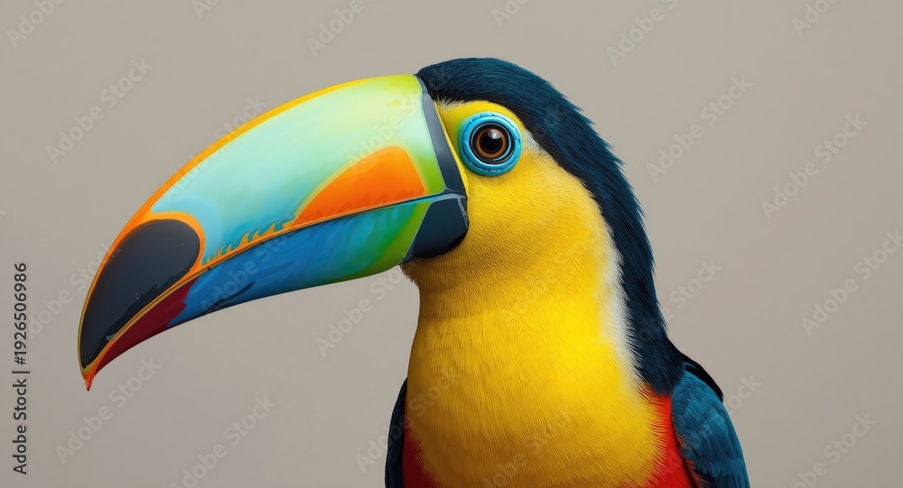 Fototapeta premium Digital portrait of a toucan painted by hand with bright plumage