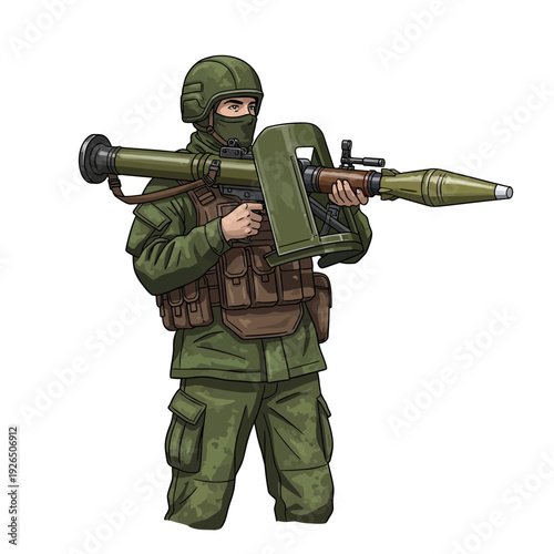 Soldier with Rocket Launcher, Military Combat Ready, Defense Force