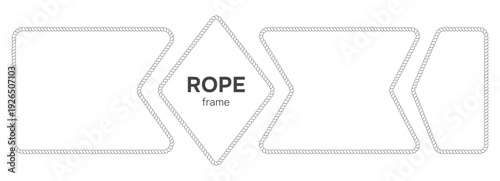 Rope frames made of braided cord with twisted pattern. Set of geometric border element. Vintage layouts, maritime branding and rustic packaging design.