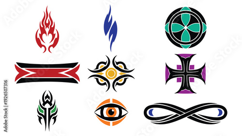 Colorful tattoo designs arranged in a grid layout