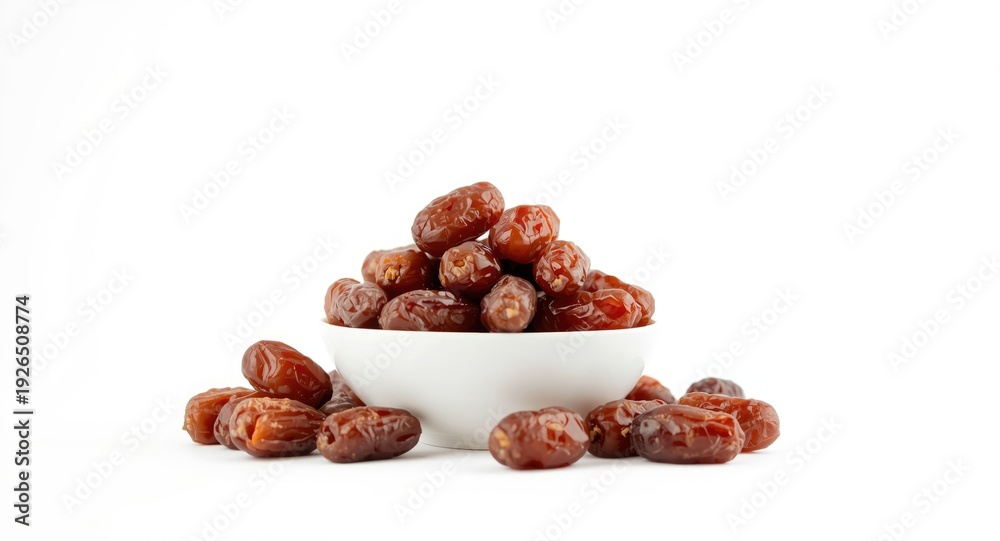 Obraz premium Traditional Ramadan date bowl displayed on simple white background