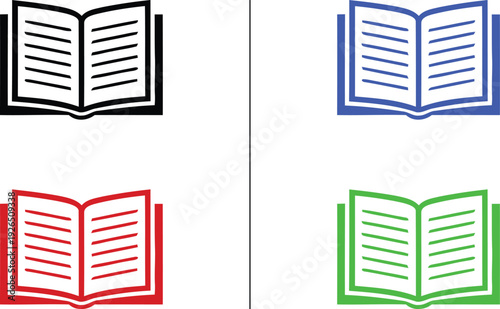 open book icon isolated on white background, vector illustration of textbook for reading, education, and knowledge in colorful flat styles.
