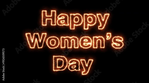 Fire Flame Burning Happy Women's Day Text on Black Background