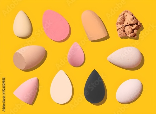 Colorful beauty blender on yellow background. Beauty blender.