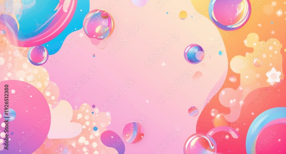 Fototapeta premium Bright cartoon bubble backdrop with copy space designed for wide screens