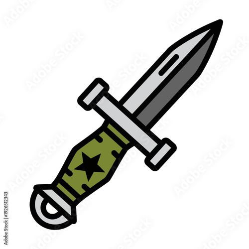 Illustration of a military combat knife with a green star-emblazoned handle