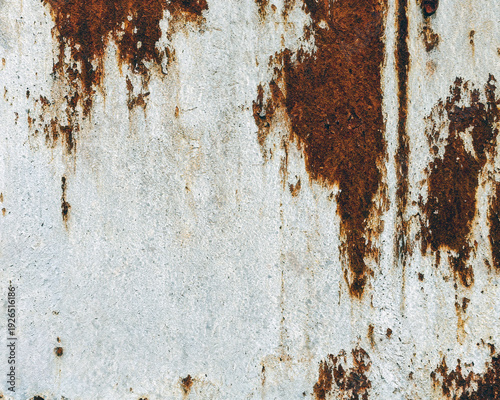 Rust Corroded White Metal Wall Grunge Texture Background

