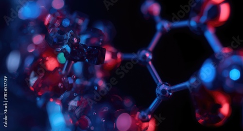 Vibrant close up of formic acid molecule highlighting negative space for graphic elements