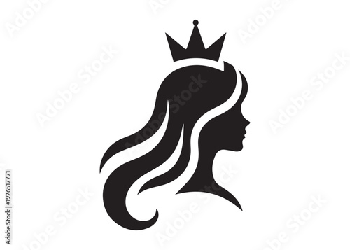 princess logo silhouette vector, beauty queen head logo silhouette vector, queen logo with a crown on her head, beauty queen luxury dress vector logo silhouette design on white background