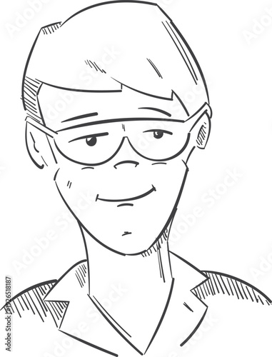 Young man portrait drawing. Guy in glasses doodle