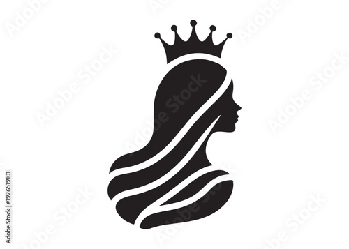 princess logo silhouette vector, beauty queen head logo silhouette vector, queen logo with a crown on her head, beauty queen luxury dress vector logo silhouette design on white background