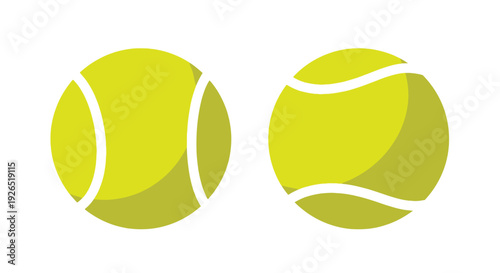 Two bright yellow tennis balls with curved white lines against a white background