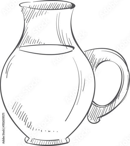 Glass jug doodle. Water or milk pitcher icon