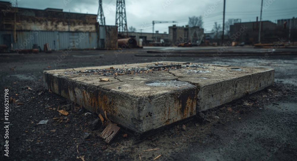 Fototapeta premium Grubby cement base with dirt and stains within an industrial zone