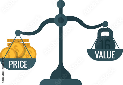 Price and value comparison on balance scales color icon