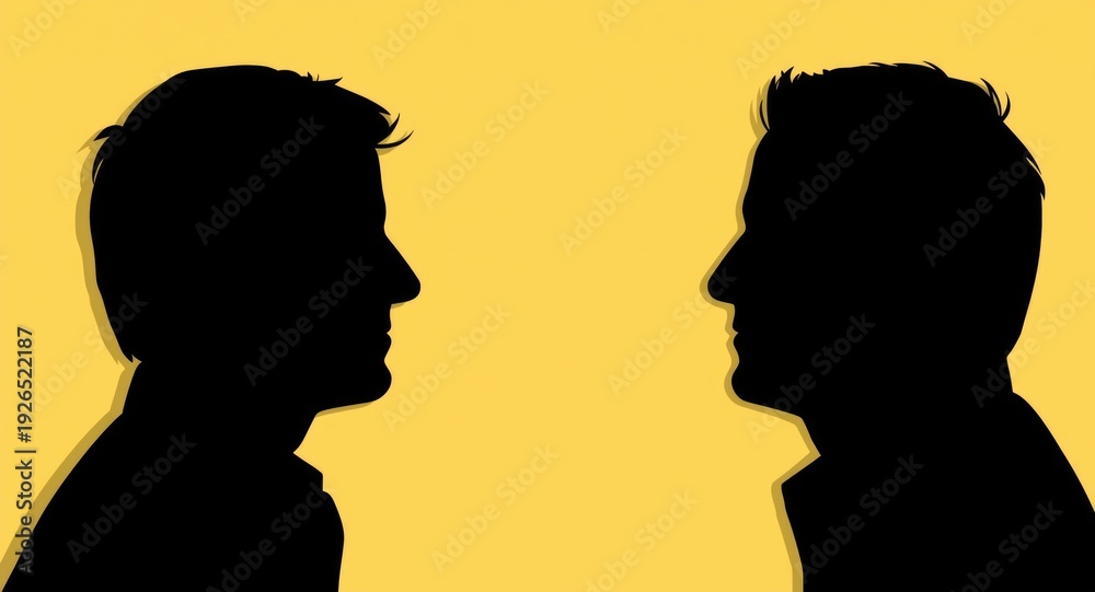 Fototapeta premium Silhouetted cartoon figures of two men side by side