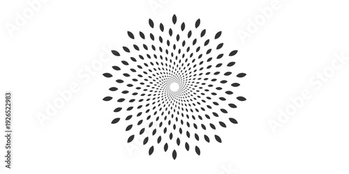 Abstract black radial spiral geometric vortex with hypnotic optical illusion symmetry circular swirl modern minimal monochrome vector background