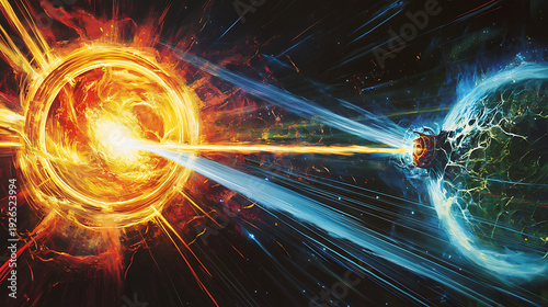 Vibrant illustration of photon interaction causing electron ejection and energy shift 