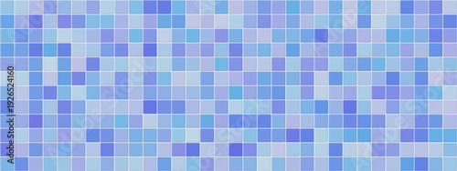 Blue pool grid with checkered tile background and bathroom geometric mosaic. Swimming floor square with water banner ceramic and clean interior bath. Kitchen pattern blue with texture.