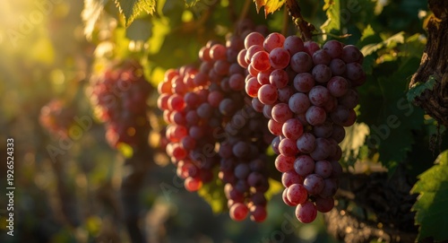 Vibrantly colored red Sangiovese grapes in vineyard cluster