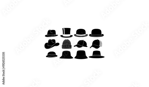 Classic Hat Silhouette Set – Black Fashion Headwear Vector