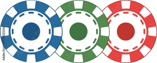 Casino Poker Chip Vector Set  Blue, Green, and Red Gaming Icons