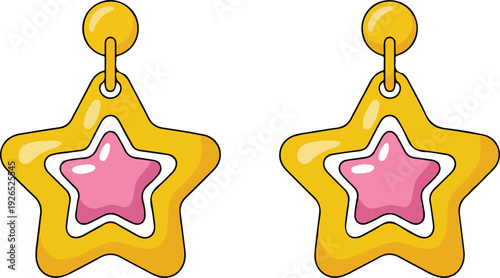 Star-Shaped Earrings Vector Illustration  Gold and Pink Jewelry
