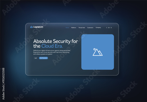 Absolute Security for the Cloud Era Website Landing Page Design with Professional Dark Mode User Interface and Tech Elements