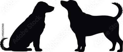 PrintDog silhouettes collection, sitting and standing canine posture illustration, pet outline vector artwork, animal design graphics, domestic dog icons, species reference