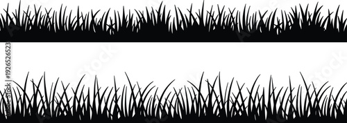 Grass silhouette borders collection, nature foliage vector illustration, decorative landscape design elements, botanical outline artwork, garden divider graphics, wild grass frame