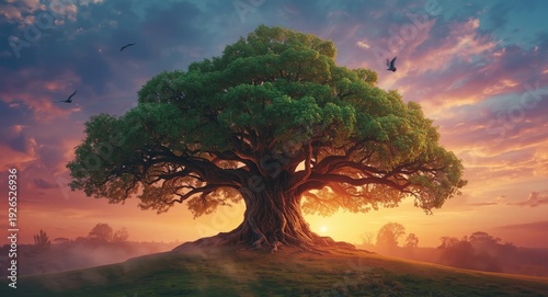 Mythical Yggdrasil tree symbolizing life in ancient Norse legends